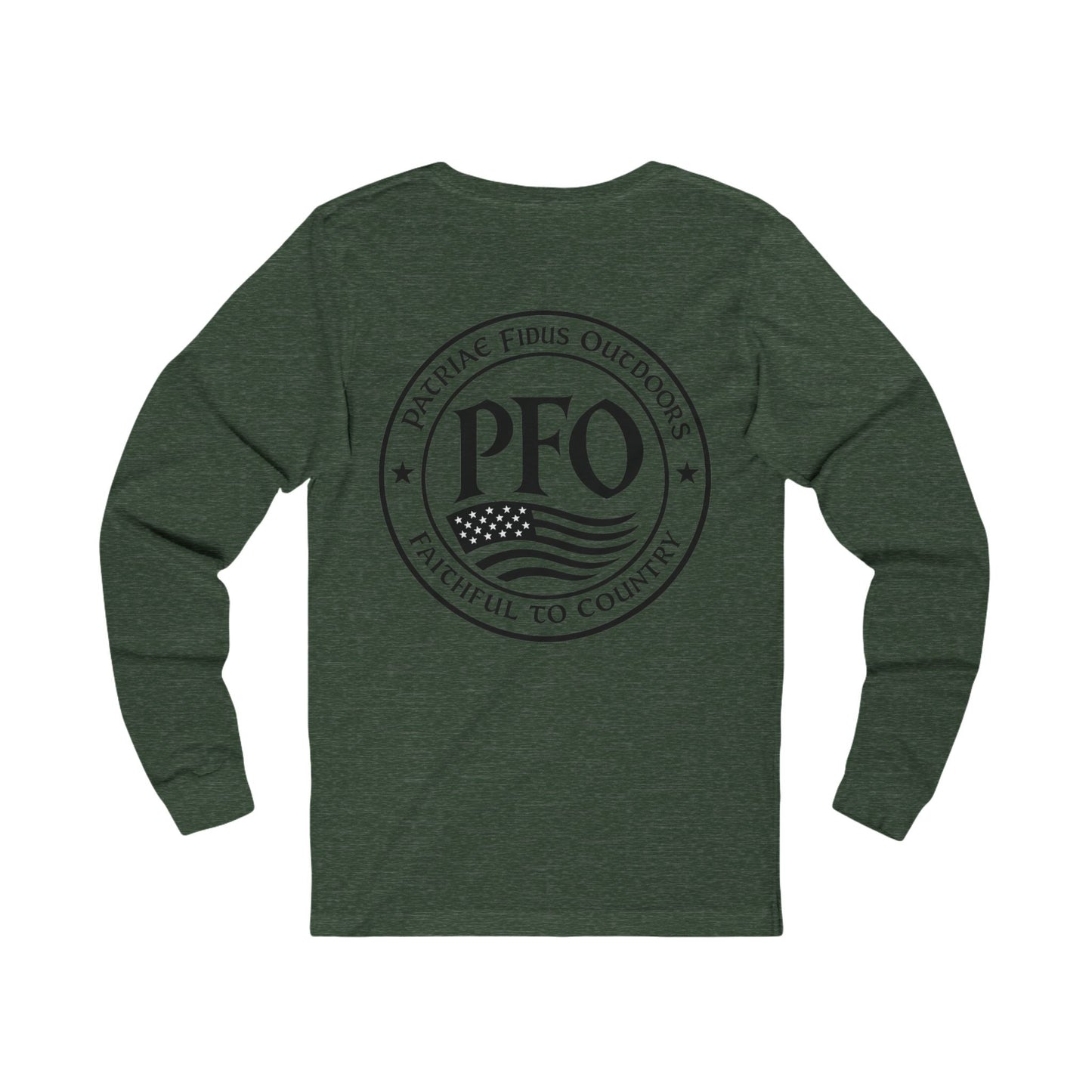 PFO Patriæ Fidūs Outdoors Long Sleeve Tee — American Flag Emblem