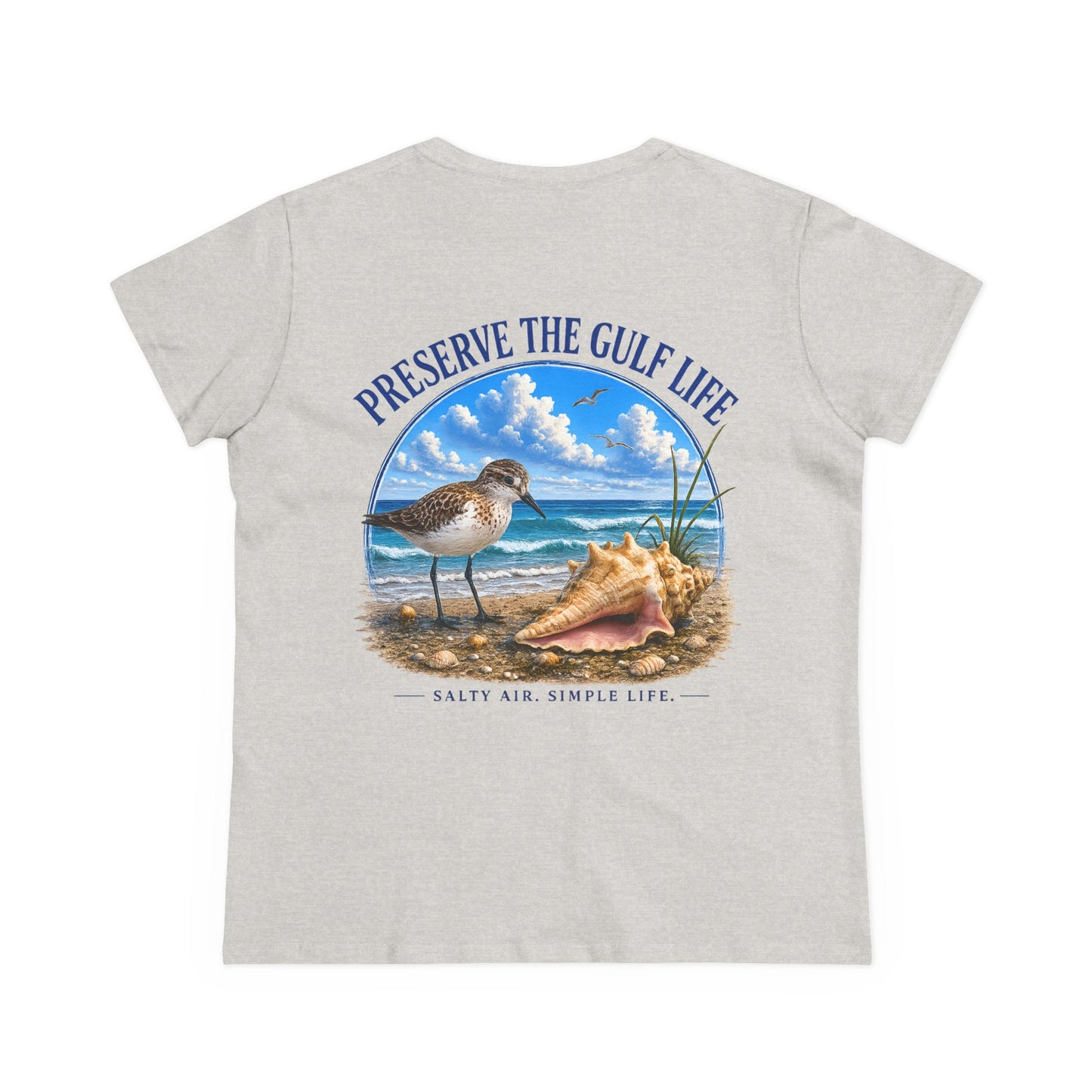 Preserve the Gulf Life T-Shirt — Beach Shorebird & Conch Conservation Tee