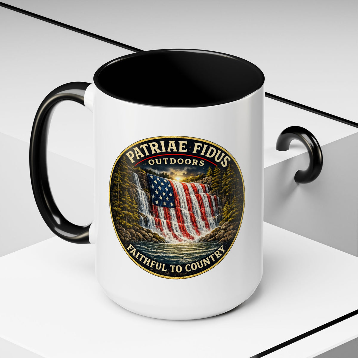 Patriae Fidus Flag Waterfall Accent Coffee Mug (11/15oz) — Faithful to Country