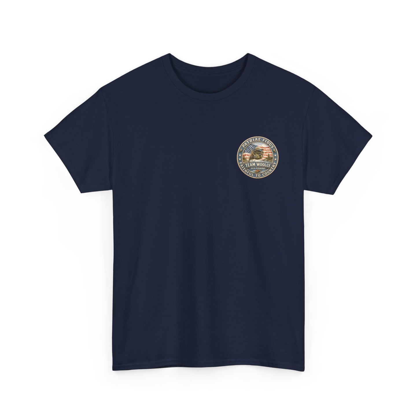 “Fish Hard Live Free” T-Shirt — Marlin Patriae Fidus Outdoors American Flag Design
