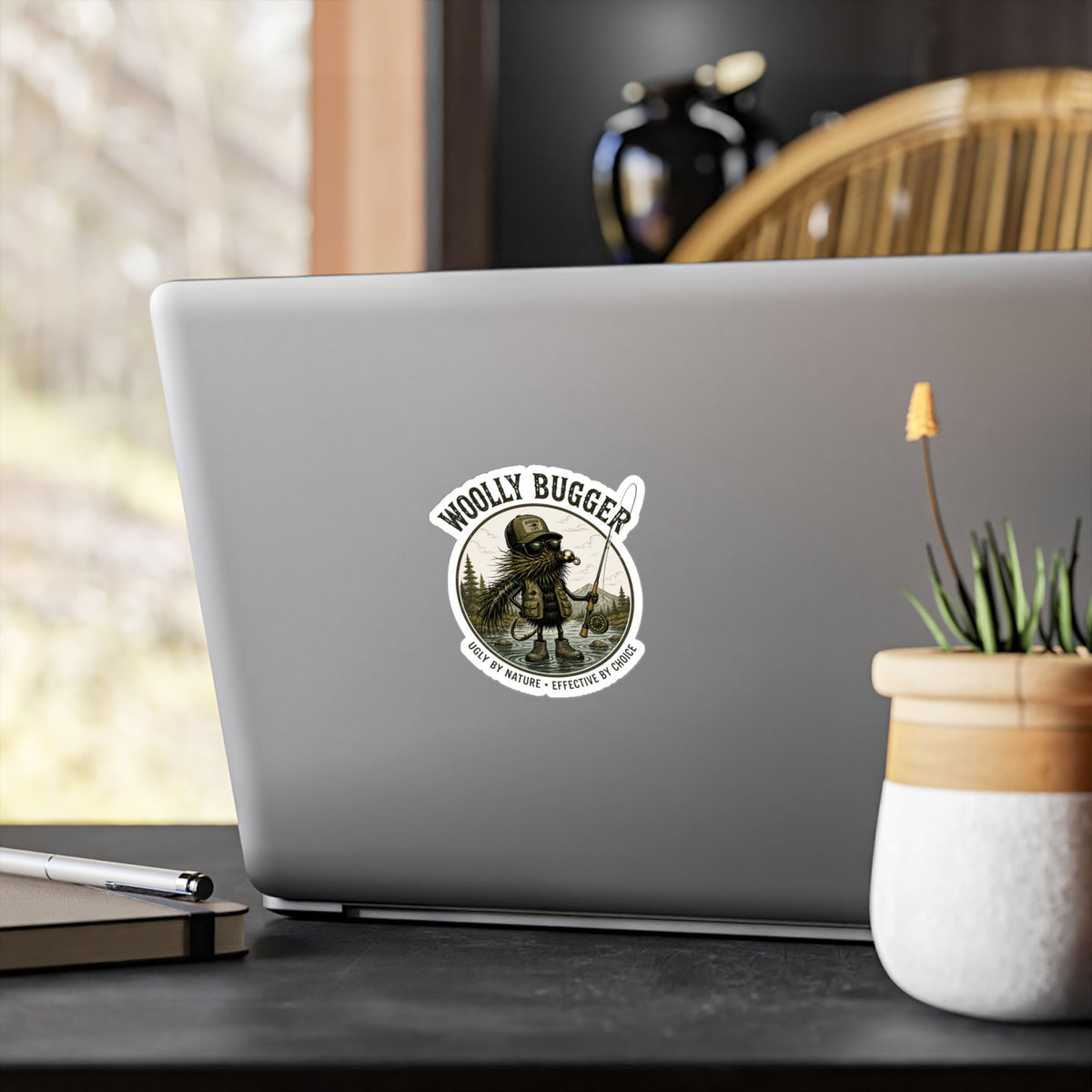 Kiss-Cut Vinyl Decal — "Woolly Bugger" Fly-Fishing Sticker (Ugly by Nature • Outdoor Angler Gift)
