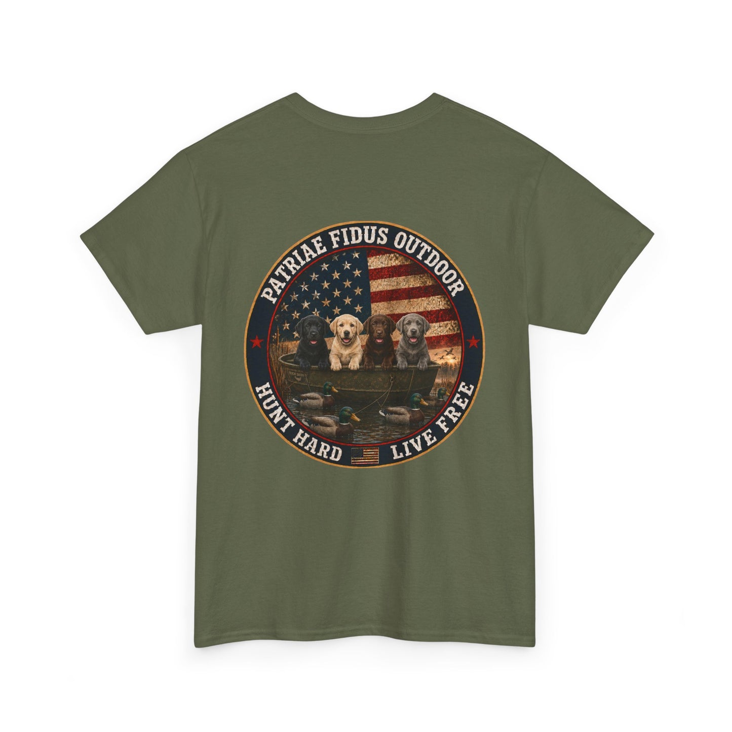Hunting Dogs T-Shirt — Patriæ Fidus Outdoor "Hunt Hard Live Free" Graphic Tee