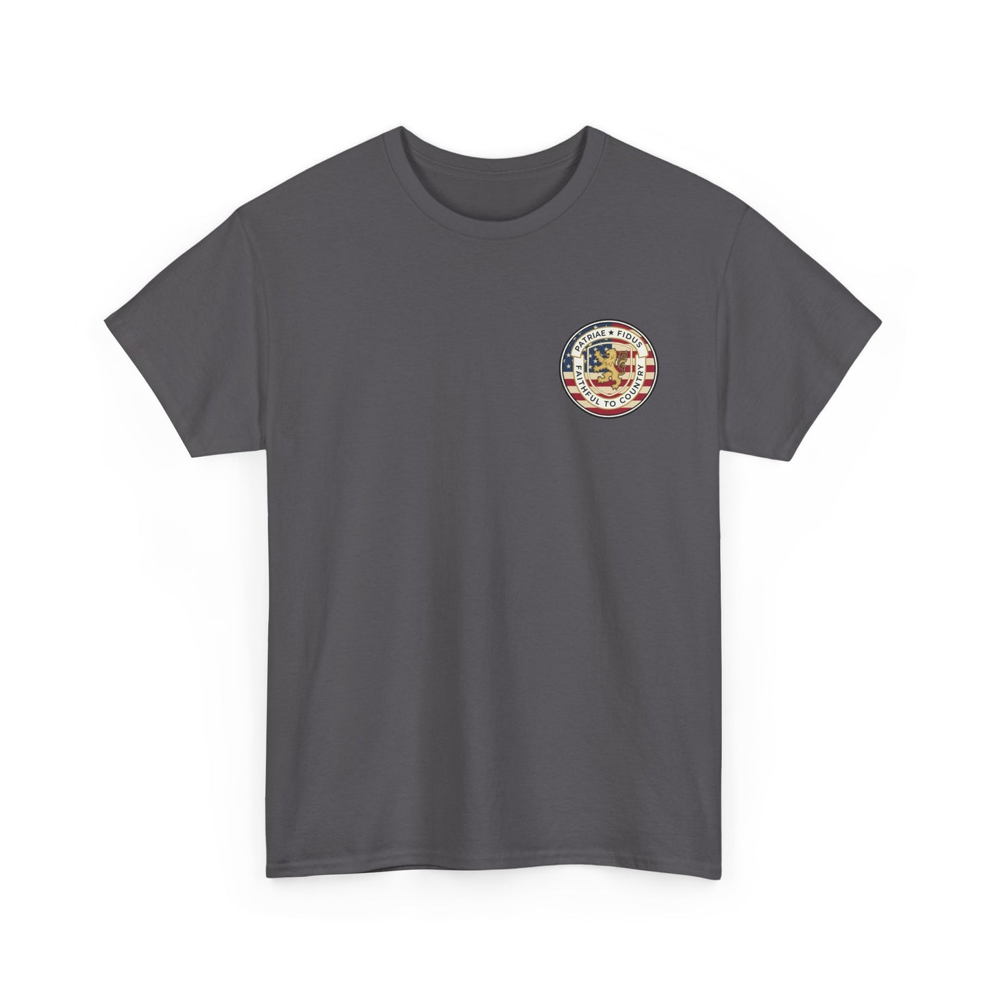 Patriae Fidus Flag Tee — Patriotic American Flag T-Shirt (Faithful to Country)