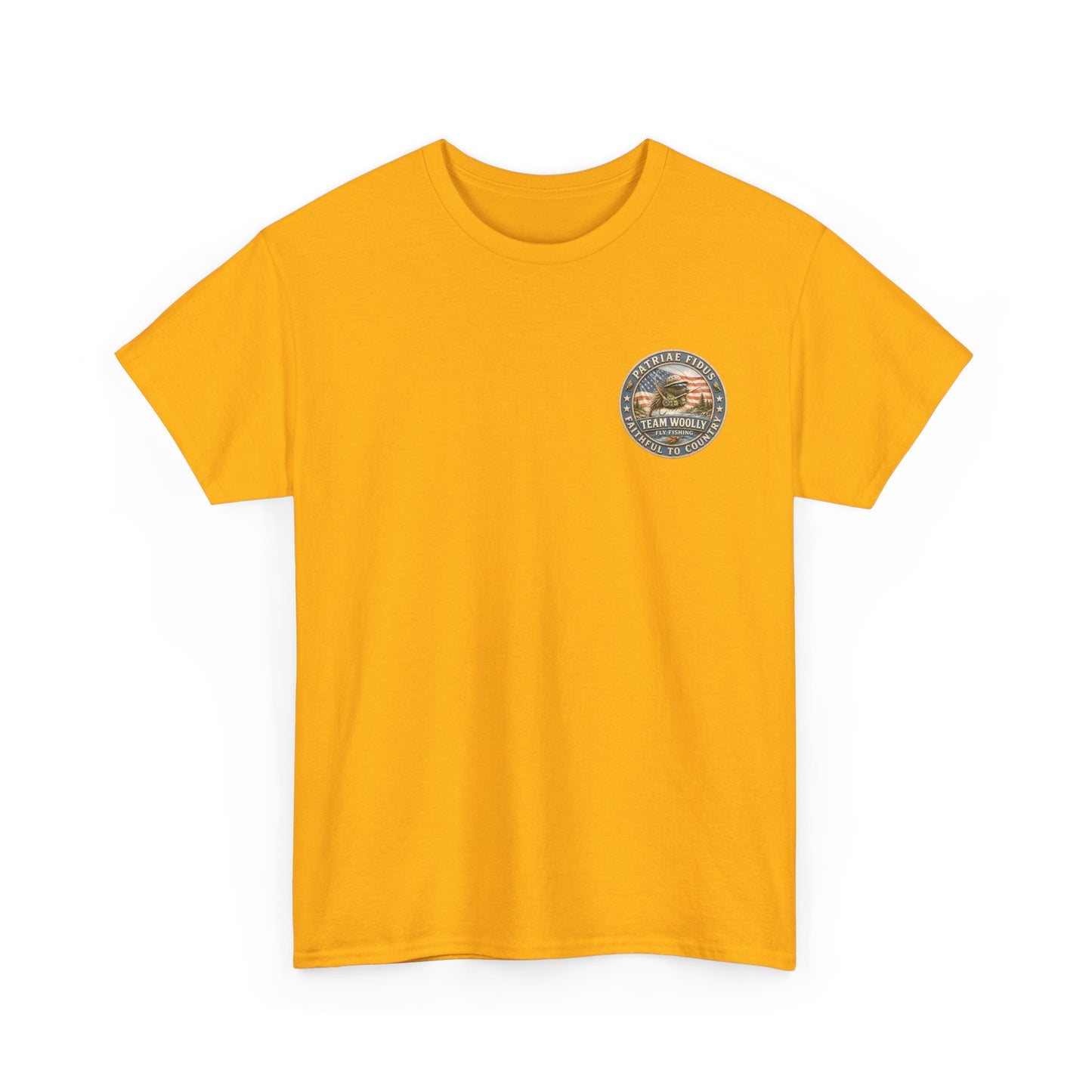 “Fish Hard Live Free” T-Shirt — Trout Patriae Fidus Outdoors American Flag Design