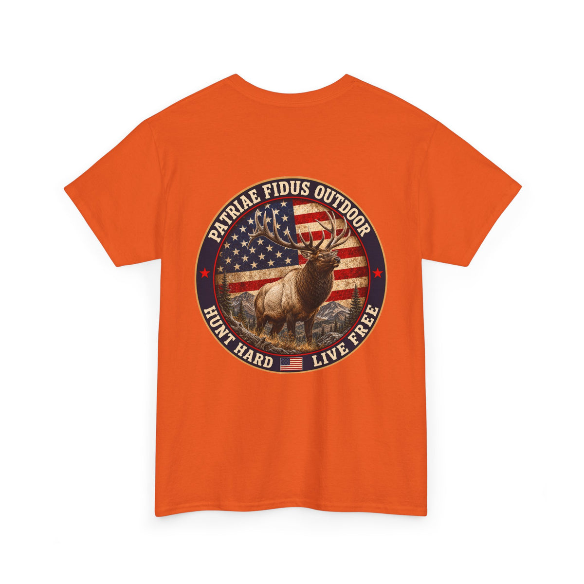 Hunting T-Shirt — Patriæ Fidus Outdoor 'Hunt Hard Live Free' American Flag Elk Tee