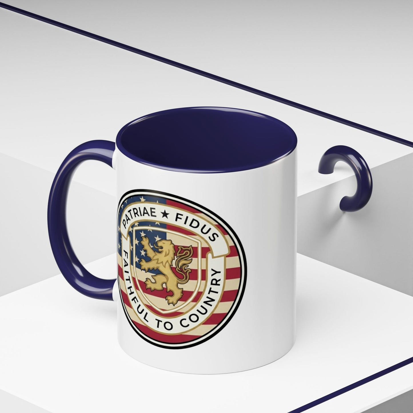 Flag Crest Coffee Mug — "Patriae Fidus: Faithful to Country"