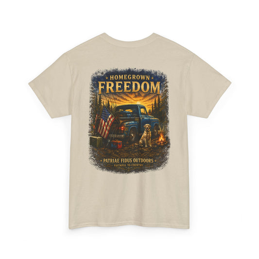 Homegrown Freedom Tee — Vintage Truck, American Flag & Campfire Graphic