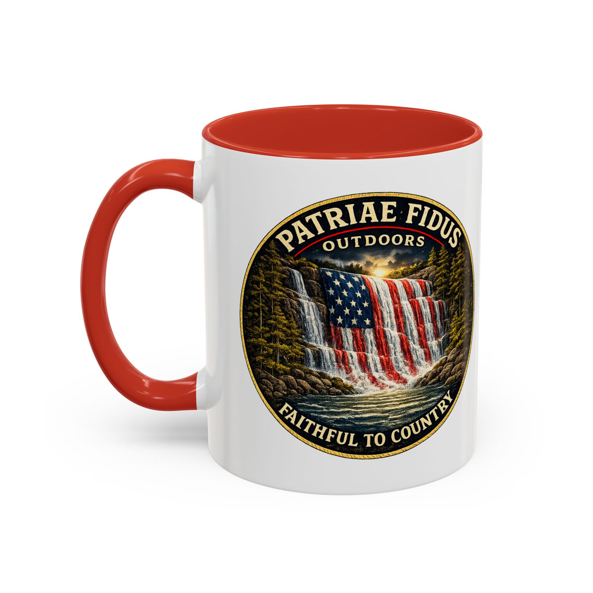 Patriae Fidus Flag Waterfall Accent Coffee Mug (11/15oz) — Faithful to Country