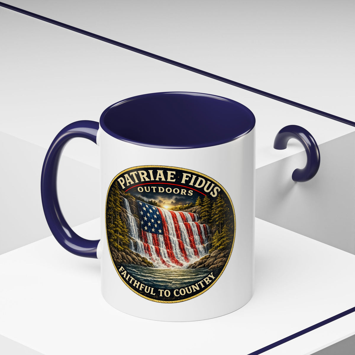 Patriae Fidus Flag Waterfall Accent Coffee Mug (11/15oz) — Faithful to Country