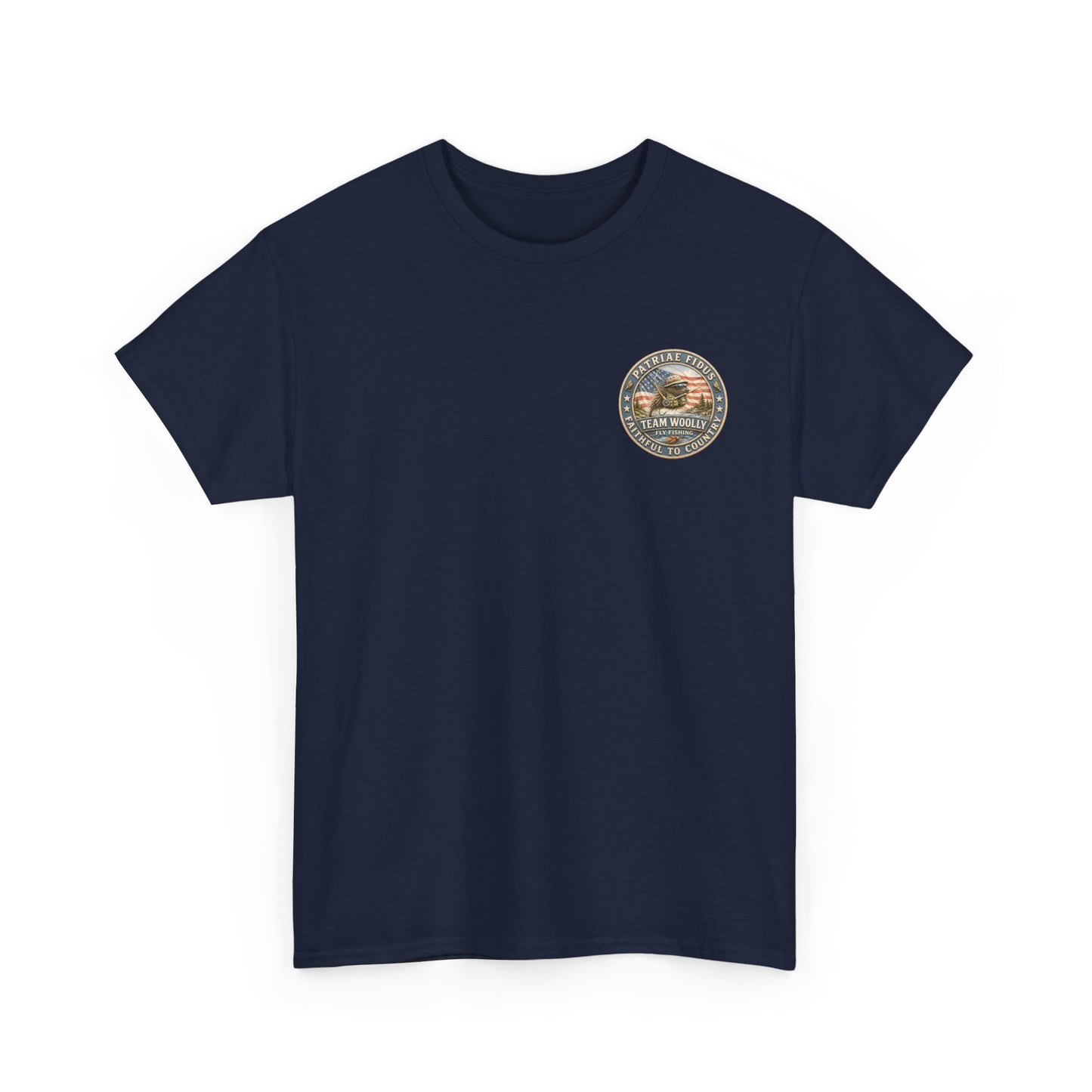 “Fish Hard Live Free” T-Shirt — Trout Patriae Fidus Outdoors American Flag Design