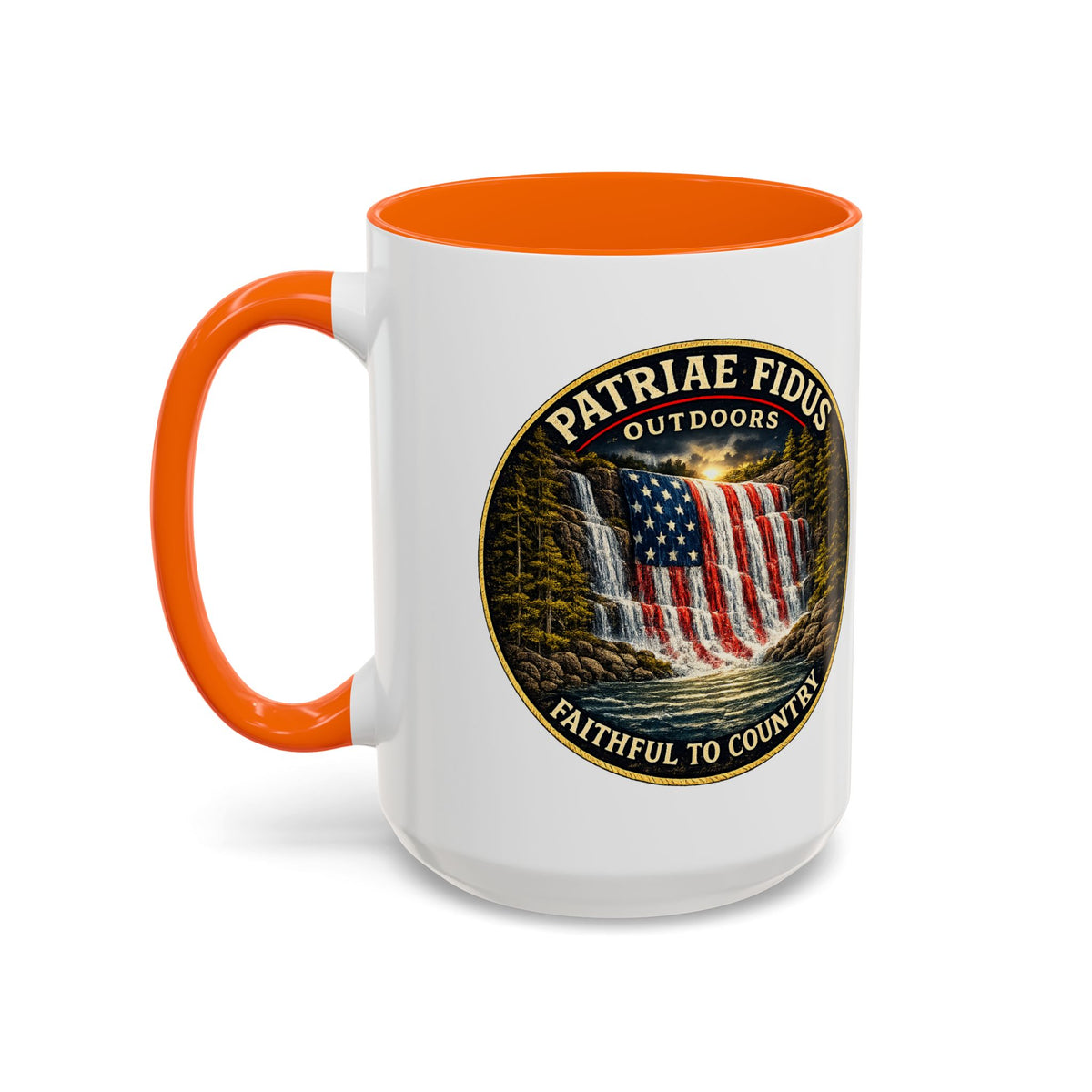Patriae Fidus Flag Waterfall Accent Coffee Mug (11/15oz) — Faithful to Country