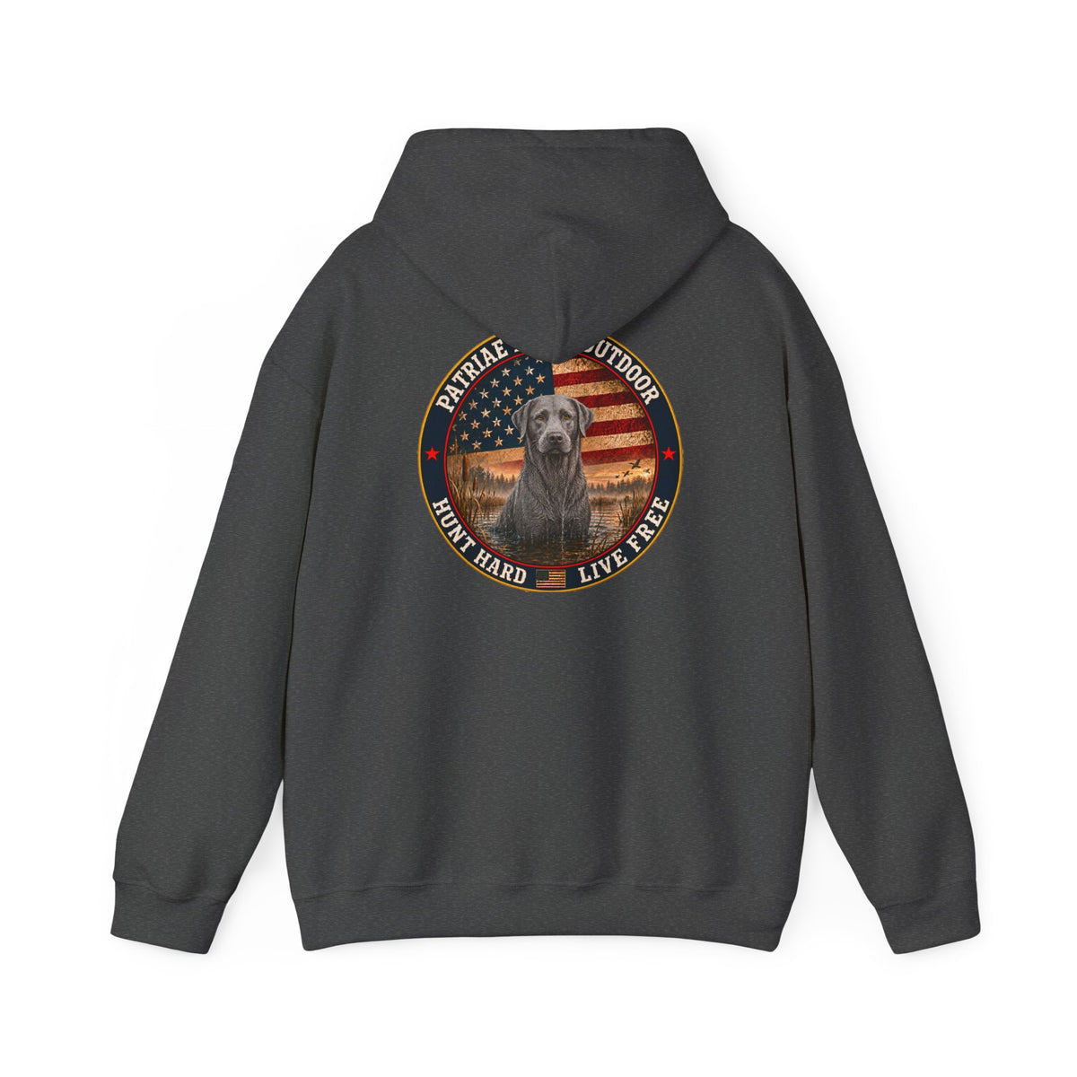 Patriotic Hunting Hoodie — "Hunt Hard Live Free" Retriever Design