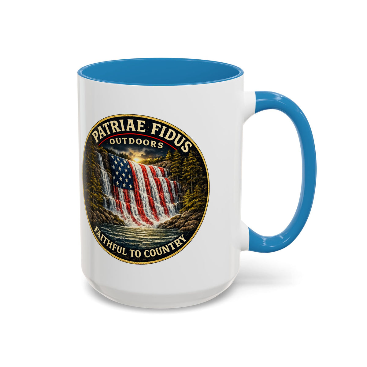 Patriae Fidus Flag Waterfall Accent Coffee Mug (11/15oz) — Faithful to Country