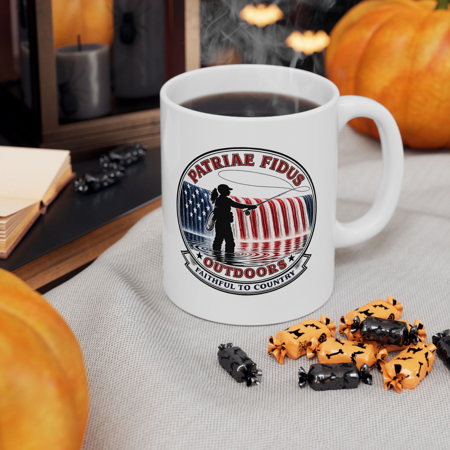 Patriotic Veteran Support Ceramic Mug — American Flag Microphone Design (11oz, 15oz)