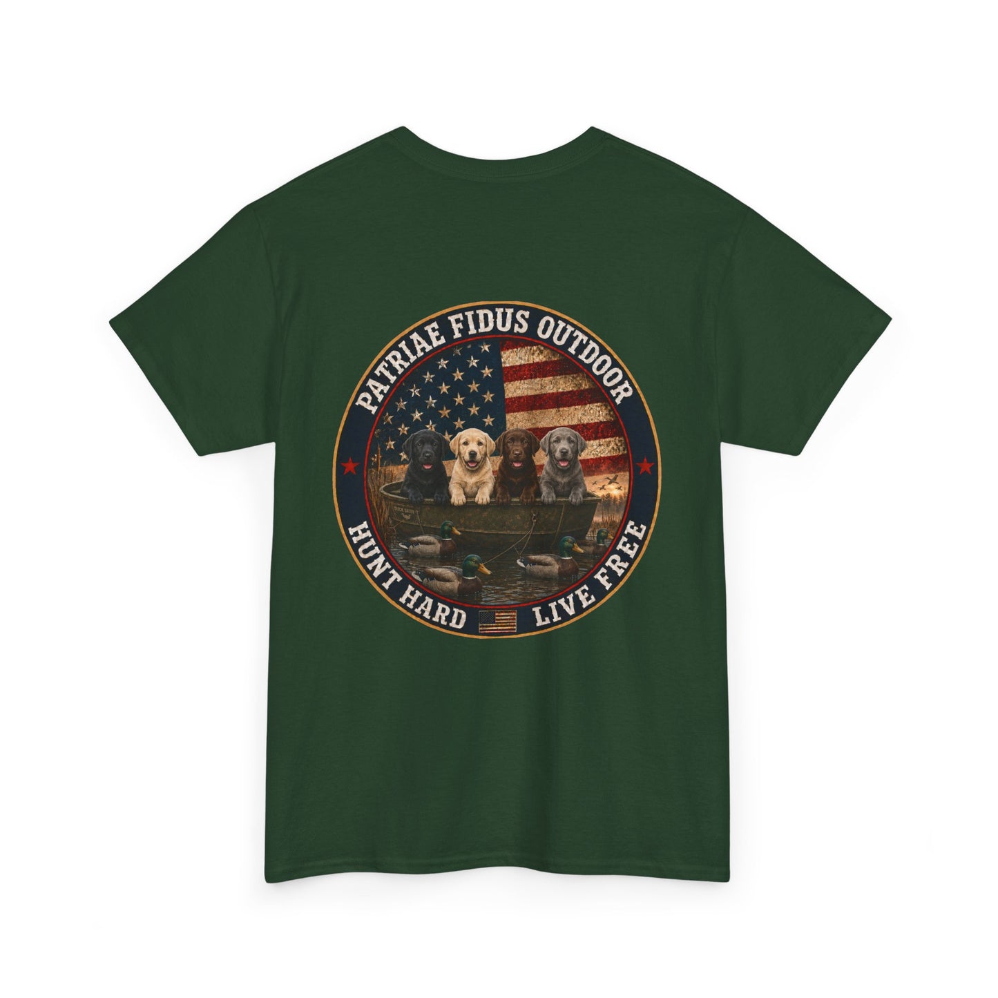 Hunting Dogs T-Shirt — Patriæ Fidus Outdoor "Hunt Hard Live Free" Graphic Tee