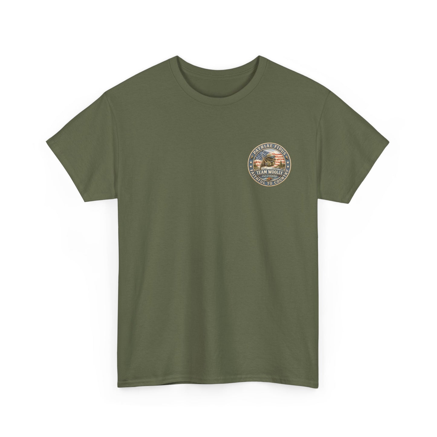 “Fish Hard Live Free” T-Shirt — Marlin Patriae Fidus Outdoors American Flag Design