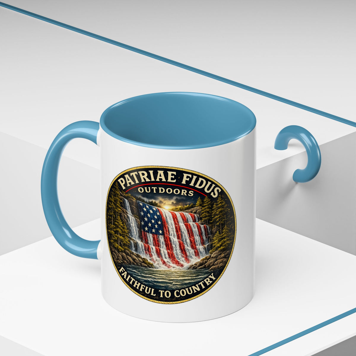 Patriae Fidus Flag Waterfall Accent Coffee Mug (11/15oz) — Faithful to Country