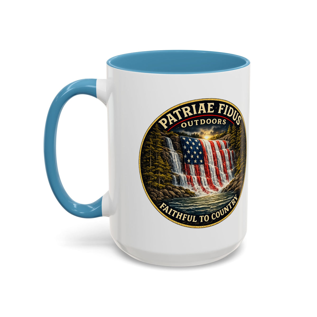 Patriae Fidus Flag Waterfall Accent Coffee Mug (11/15oz) — Faithful to Country