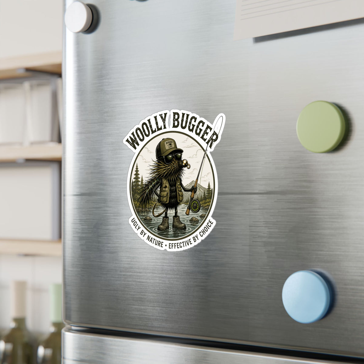 Kiss-Cut Vinyl Decal — "Woolly Bugger" Fly-Fishing Sticker (Ugly by Nature • Outdoor Angler Gift)