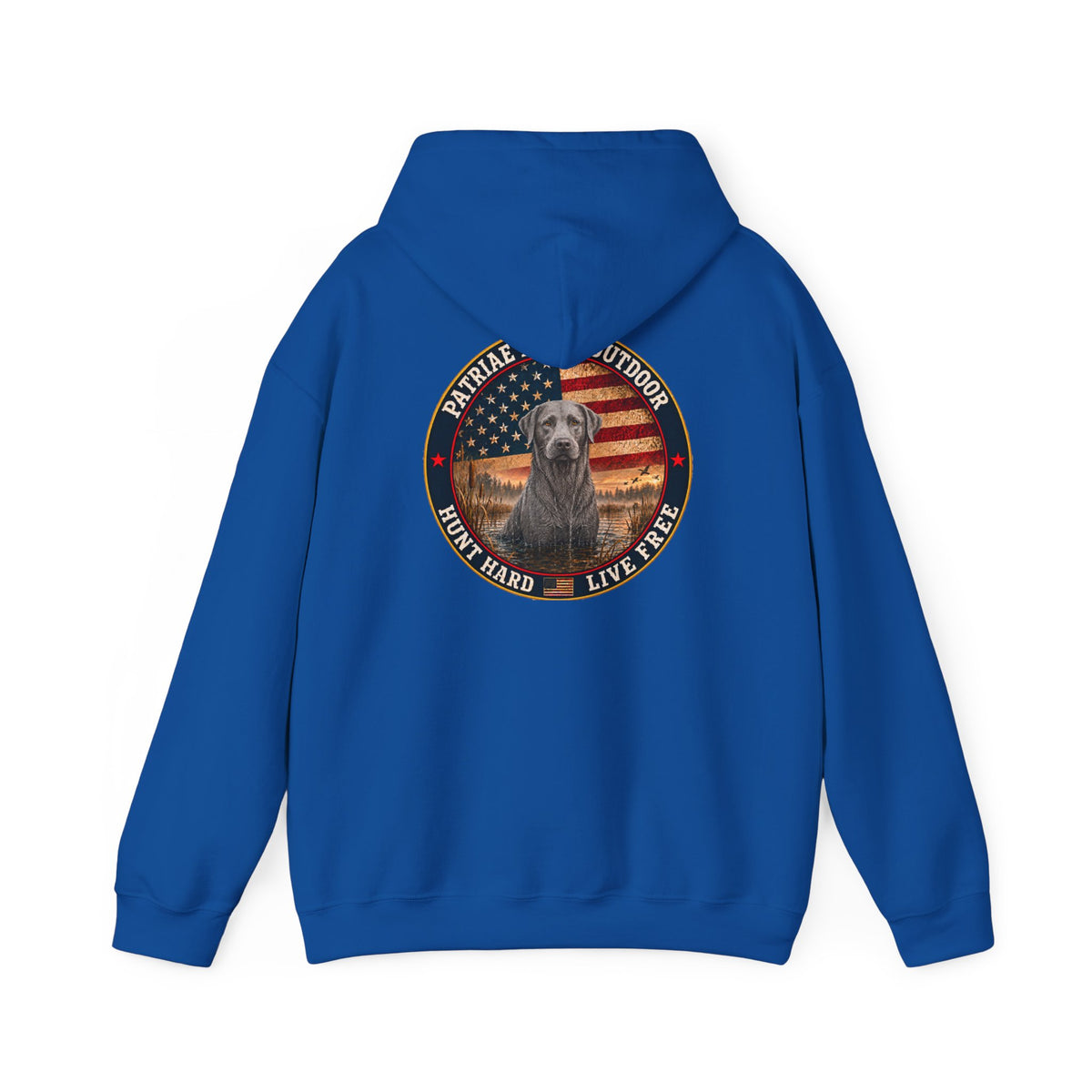 Patriotic Hunting Hoodie — "Hunt Hard Live Free" Retriever Design