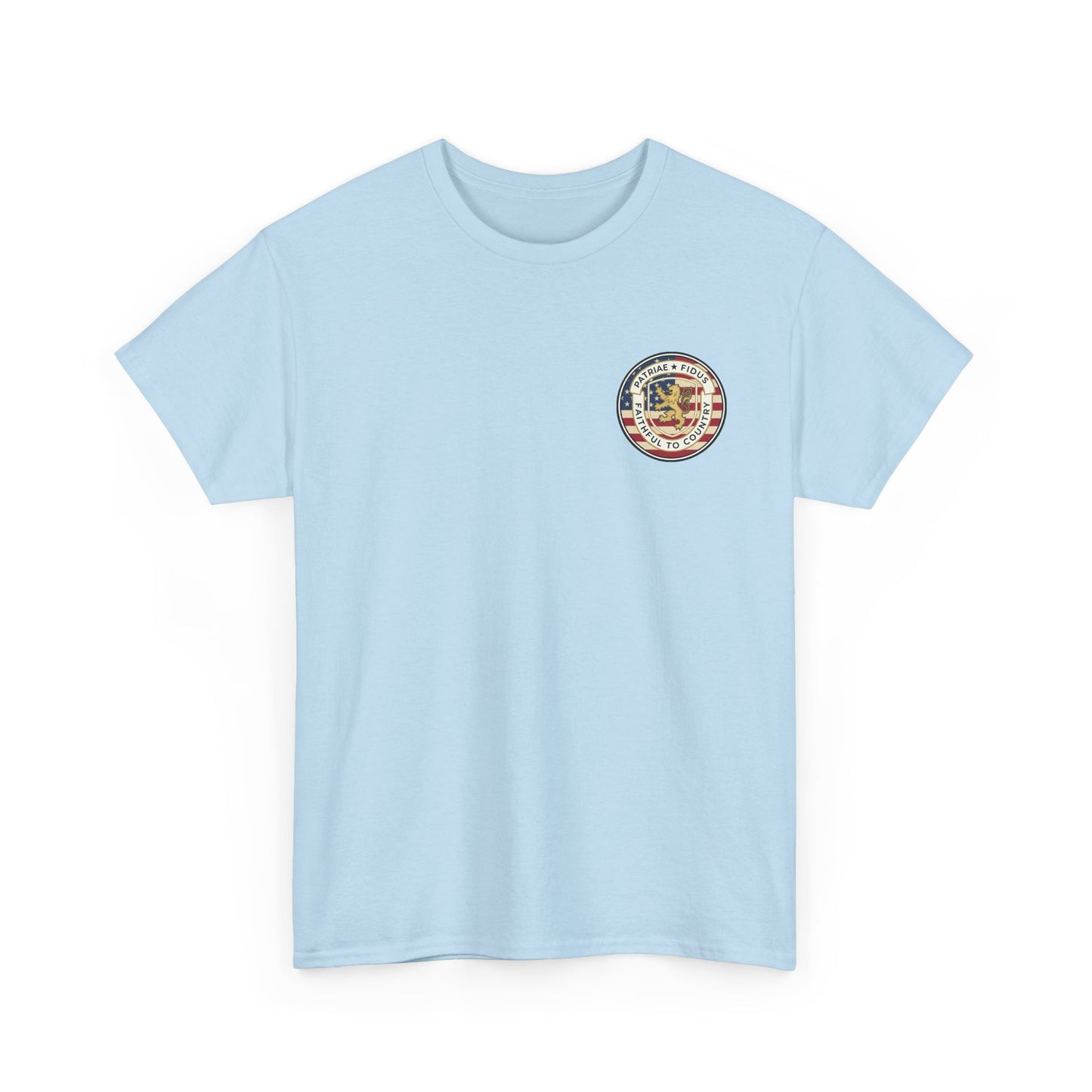Patriae Fidus Flag Tee — Patriotic American Flag T-Shirt (Faithful to Country)
