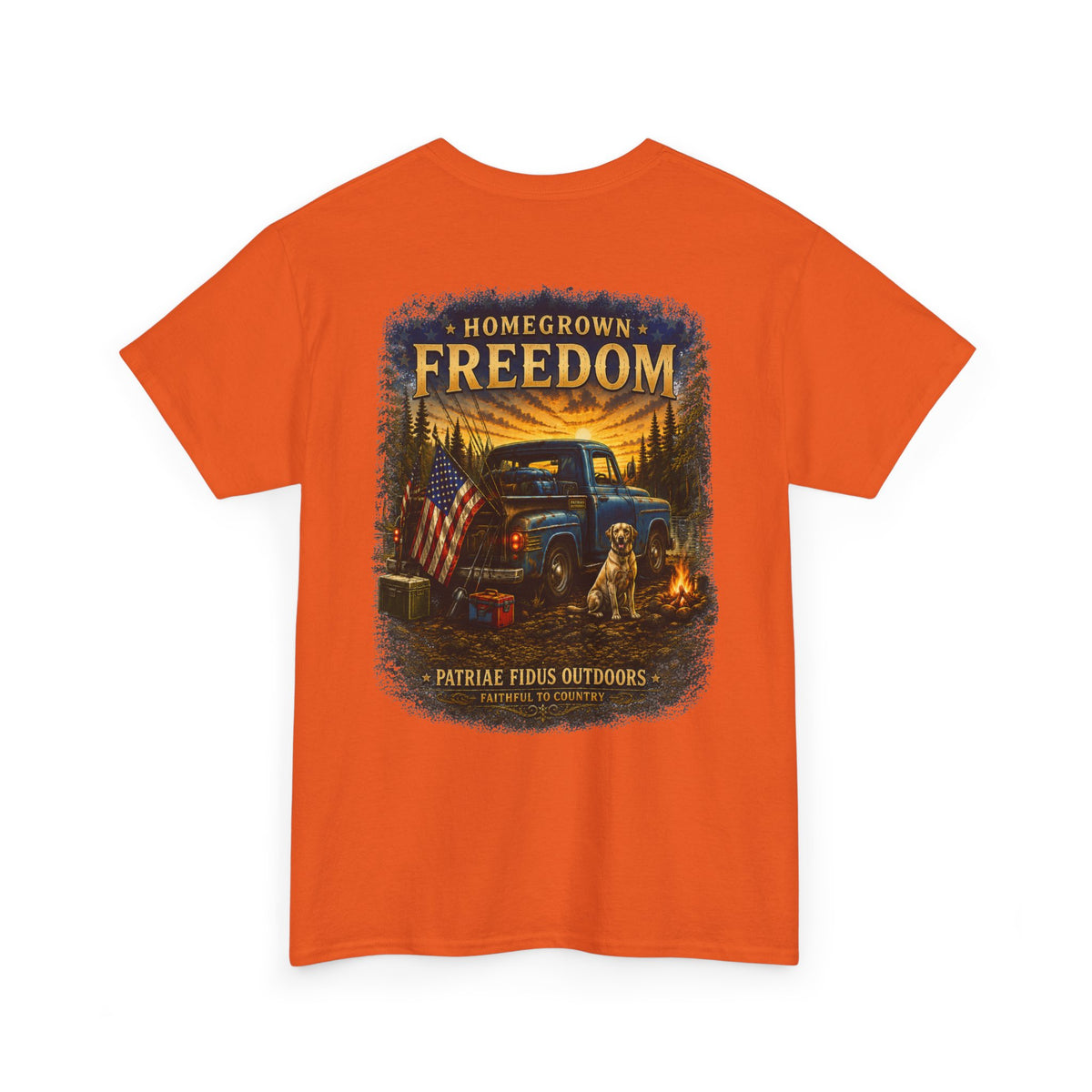 Homegrown Freedom Tee — Vintage Truck, American Flag & Campfire Graphic