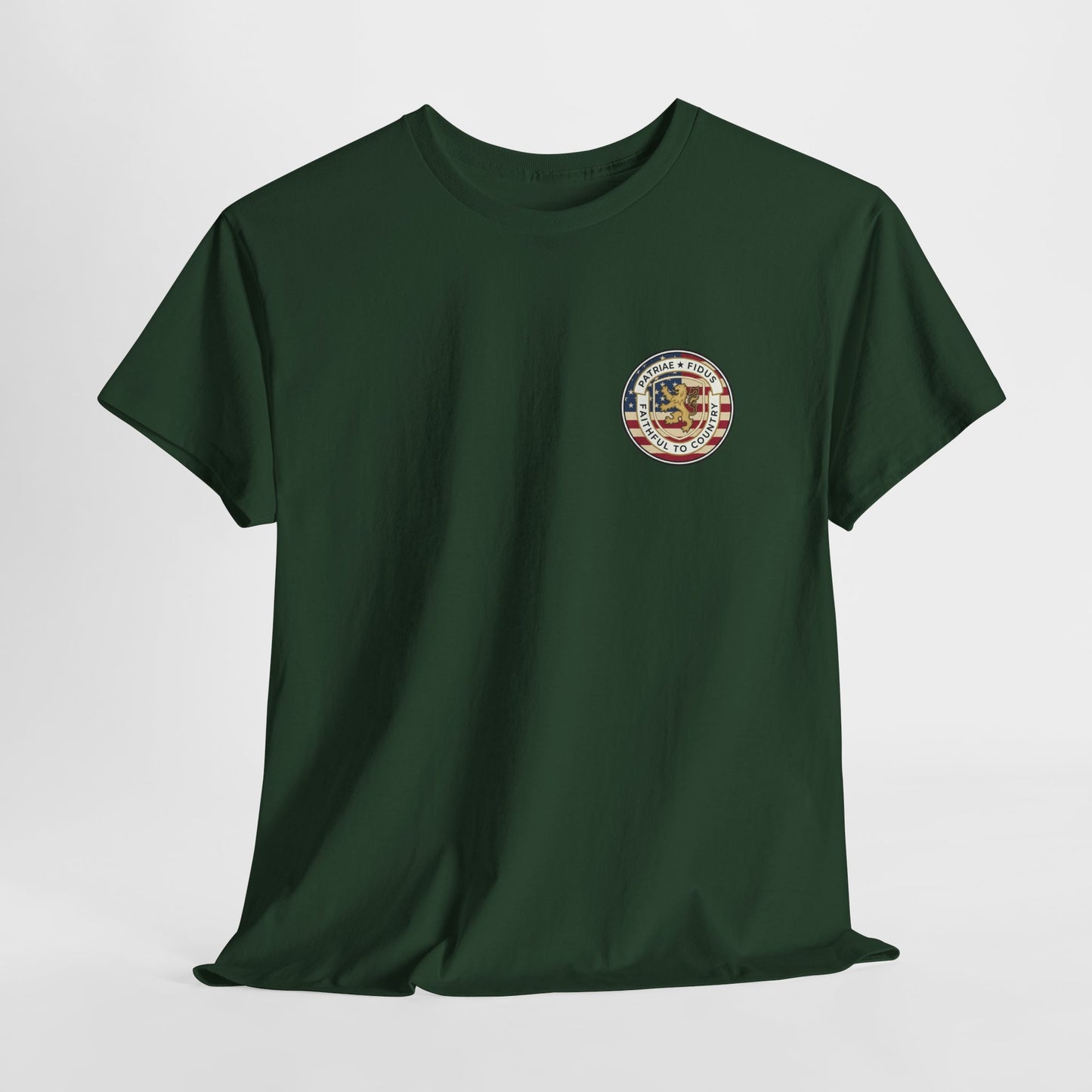 Patriae Fidus Outdoors Tee — Faithful to Country American Flag Eagle T‑Shirt