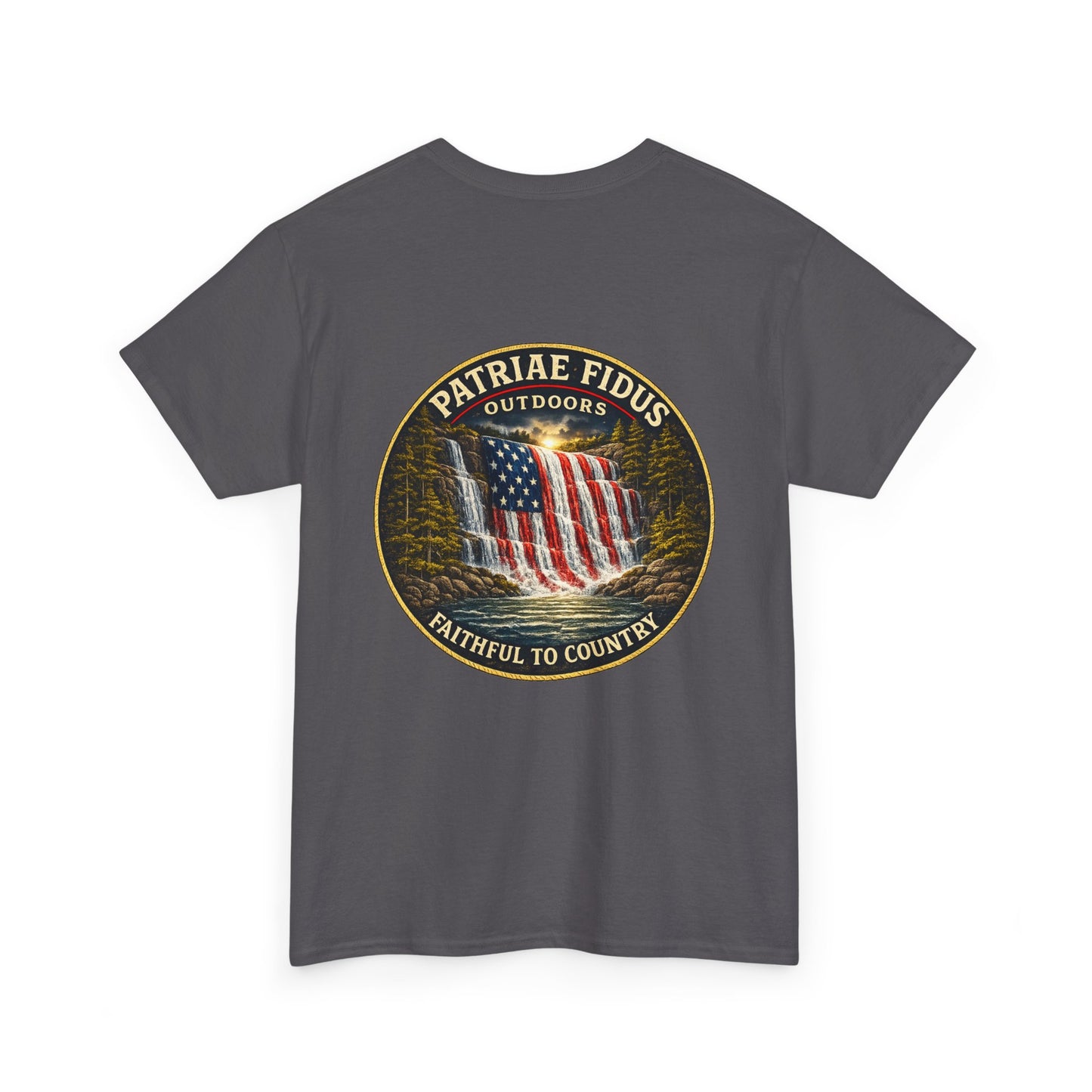 Patriae Fidus Flag Tee — Patriotic American Flag T-Shirt (Faithful to Country)