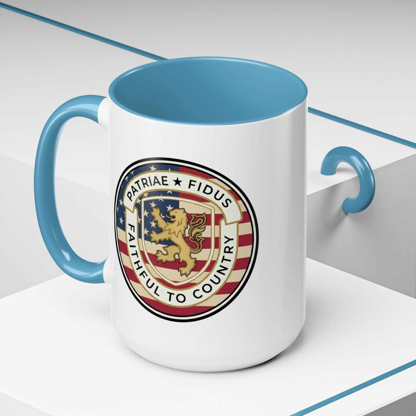 Flag Crest Coffee Mug — "Patriae Fidus: Faithful to Country"