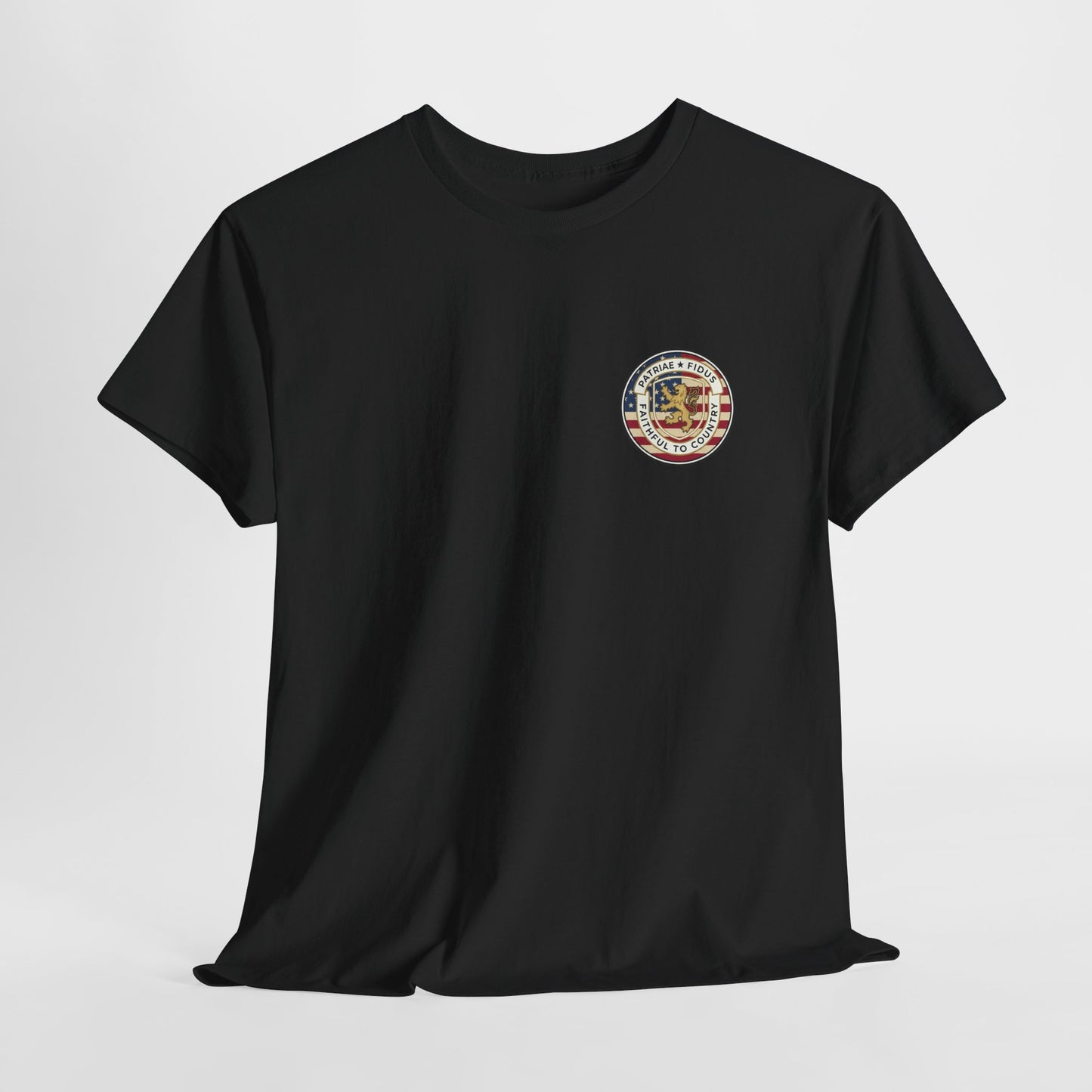 Patriae Fidus Outdoors Tee — Faithful to Country American Flag Eagle T‑Shirt