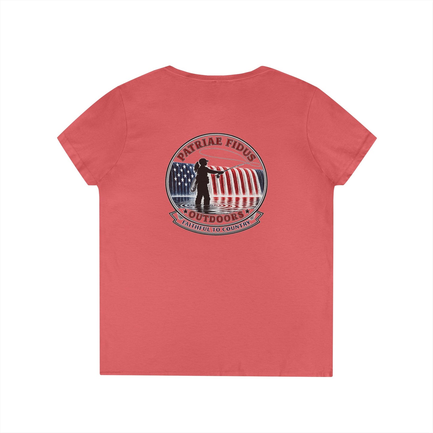 Patriae Fidus Outdoors Ladies' V-Neck T-Shirt — American Flag Hunting Logo