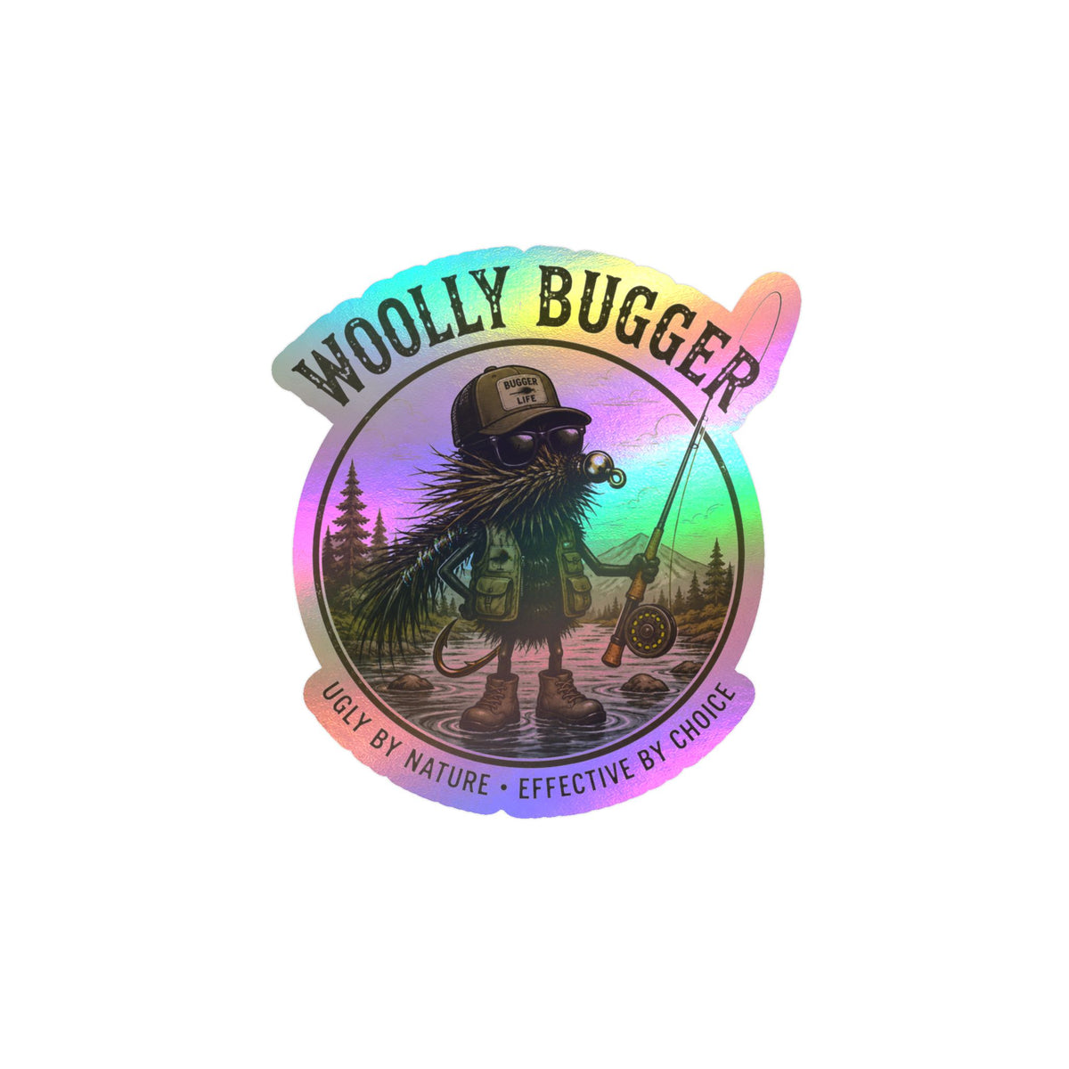 Kiss-Cut Vinyl Decal — "Woolly Bugger" Fly-Fishing Sticker (Ugly by Nature • Outdoor Angler Gift)