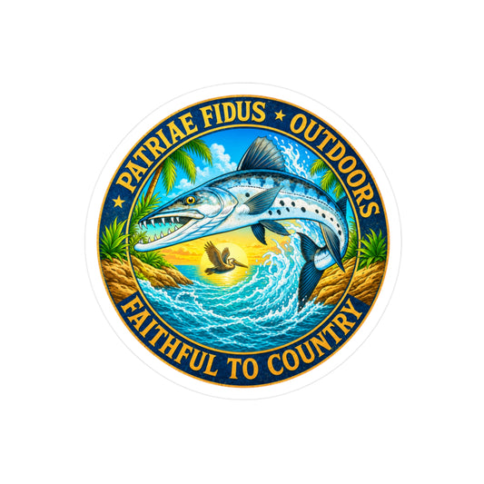 Kiss-Cut Vinyl Decal — Saltwater Fishing Logo: “Patriae Fidus Outdoors — Faithful to Country”
