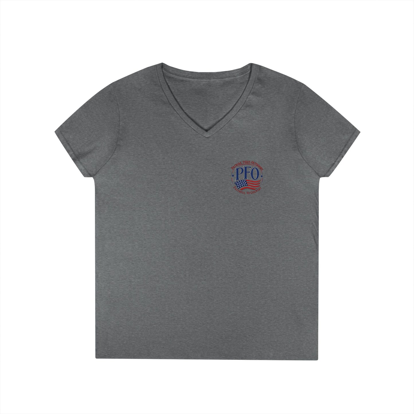Patriae Fidus Outdoors Ladies' V-Neck T-Shirt — American Flag Hunting Logo