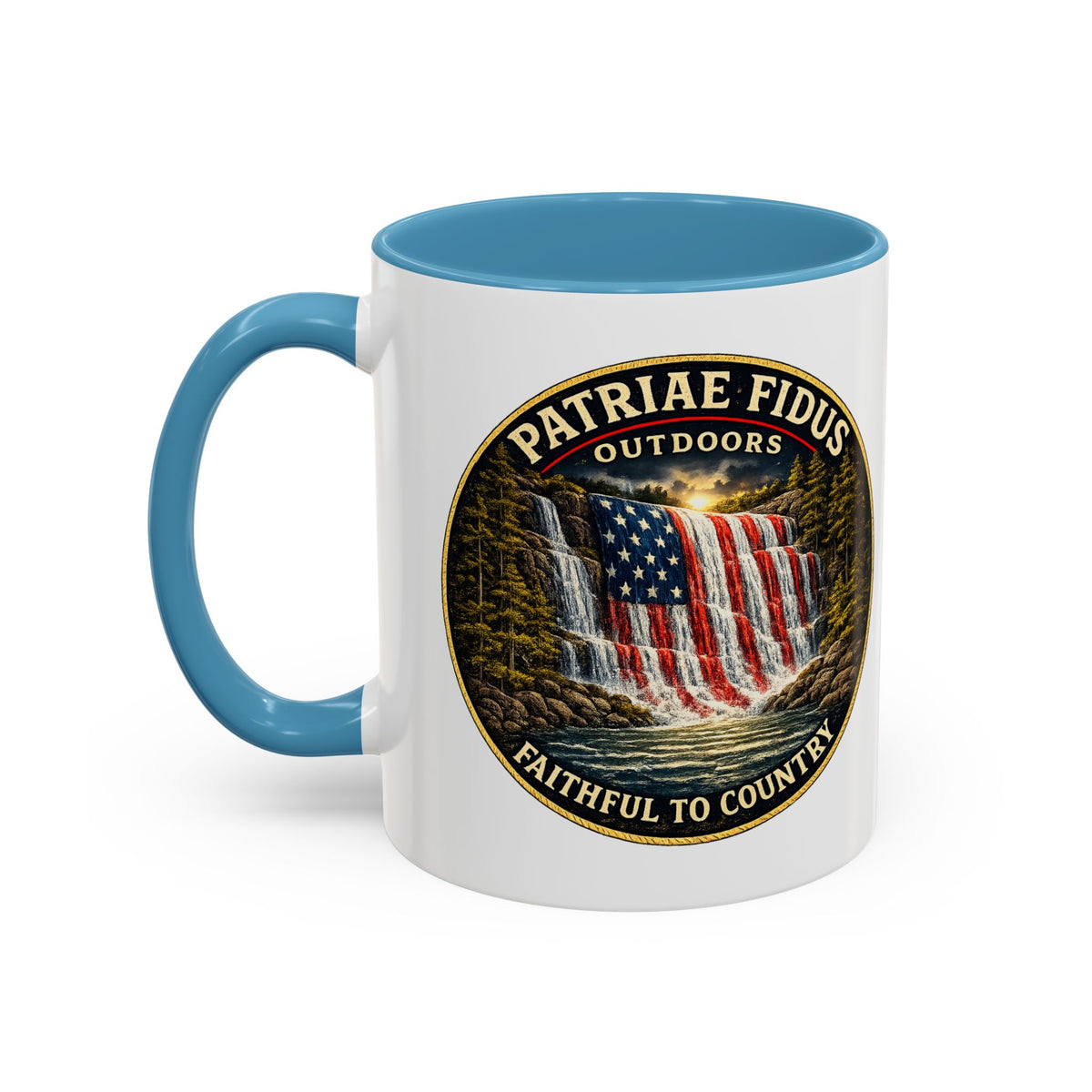 Patriae Fidus Flag Waterfall Accent Coffee Mug (11/15oz) — Faithful to Country