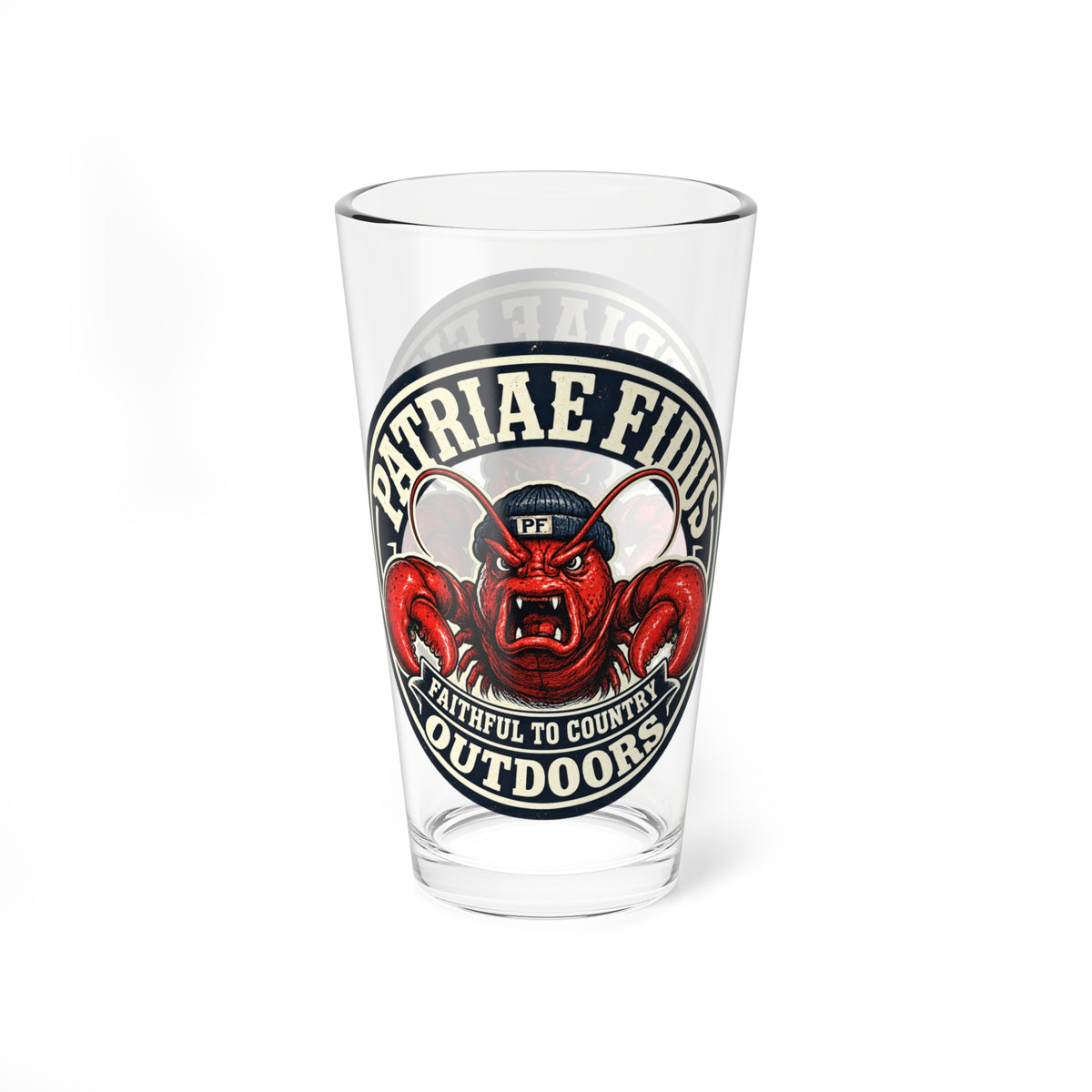 16oz Mixing Glass — Patriæ Fidus Outdoors Lobster Logo Pint Glass
