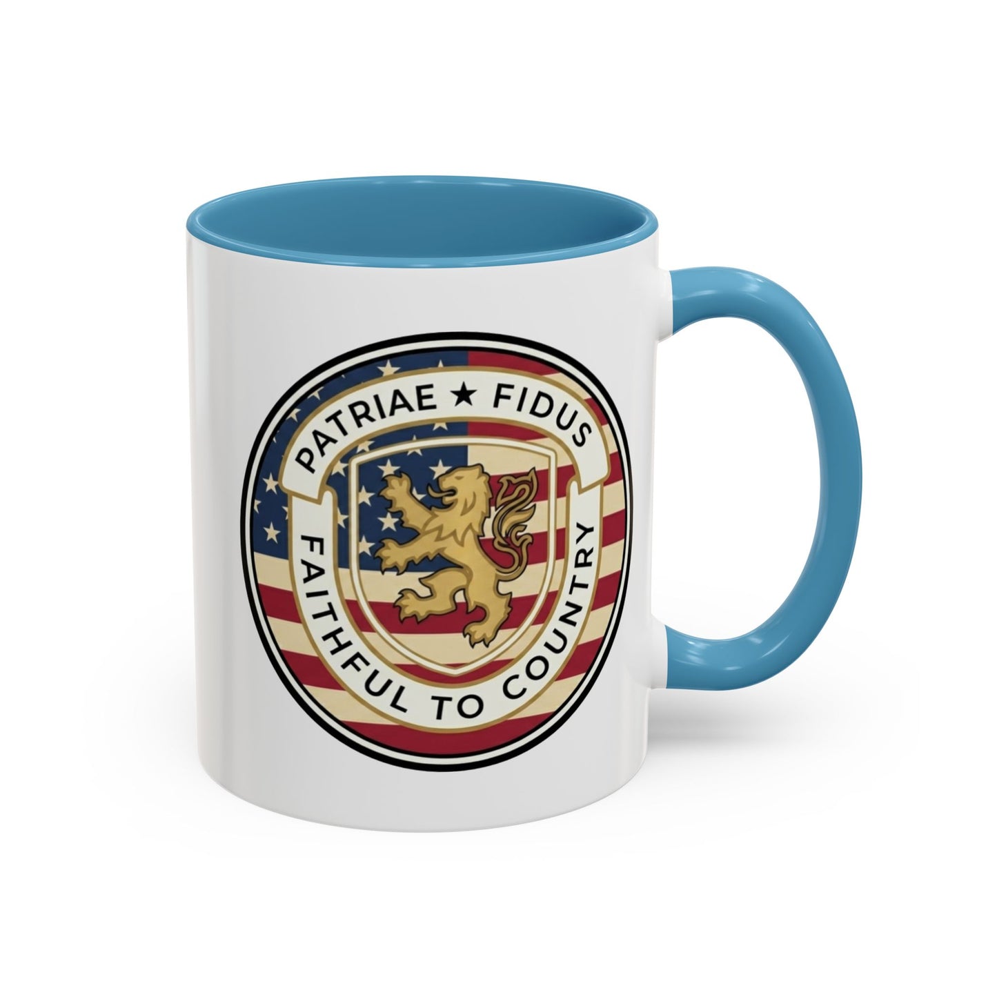 Flag Crest Coffee Mug — "Patriae Fidus: Faithful to Country"