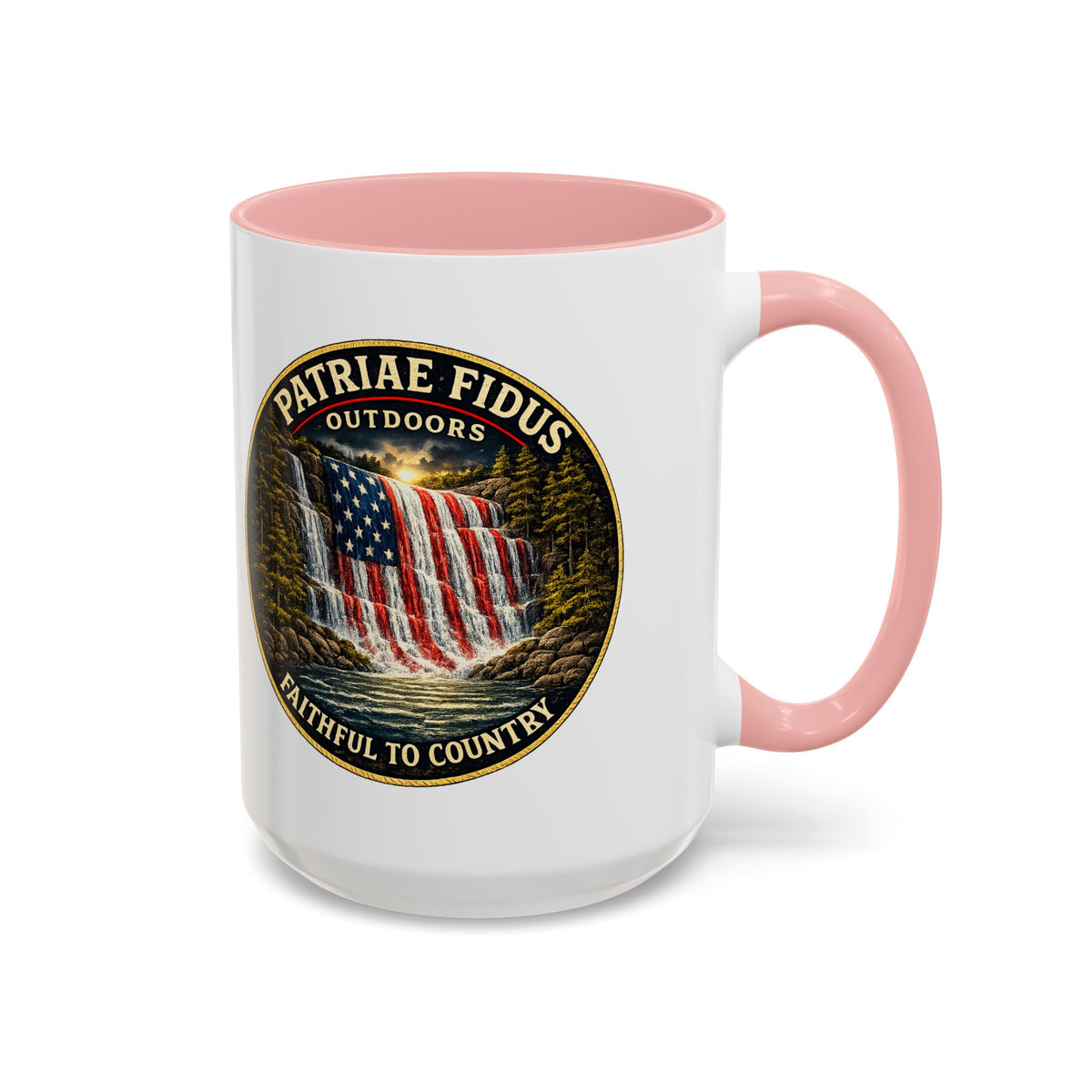 Patriae Fidus Flag Waterfall Accent Coffee Mug (11/15oz) — Faithful to Country