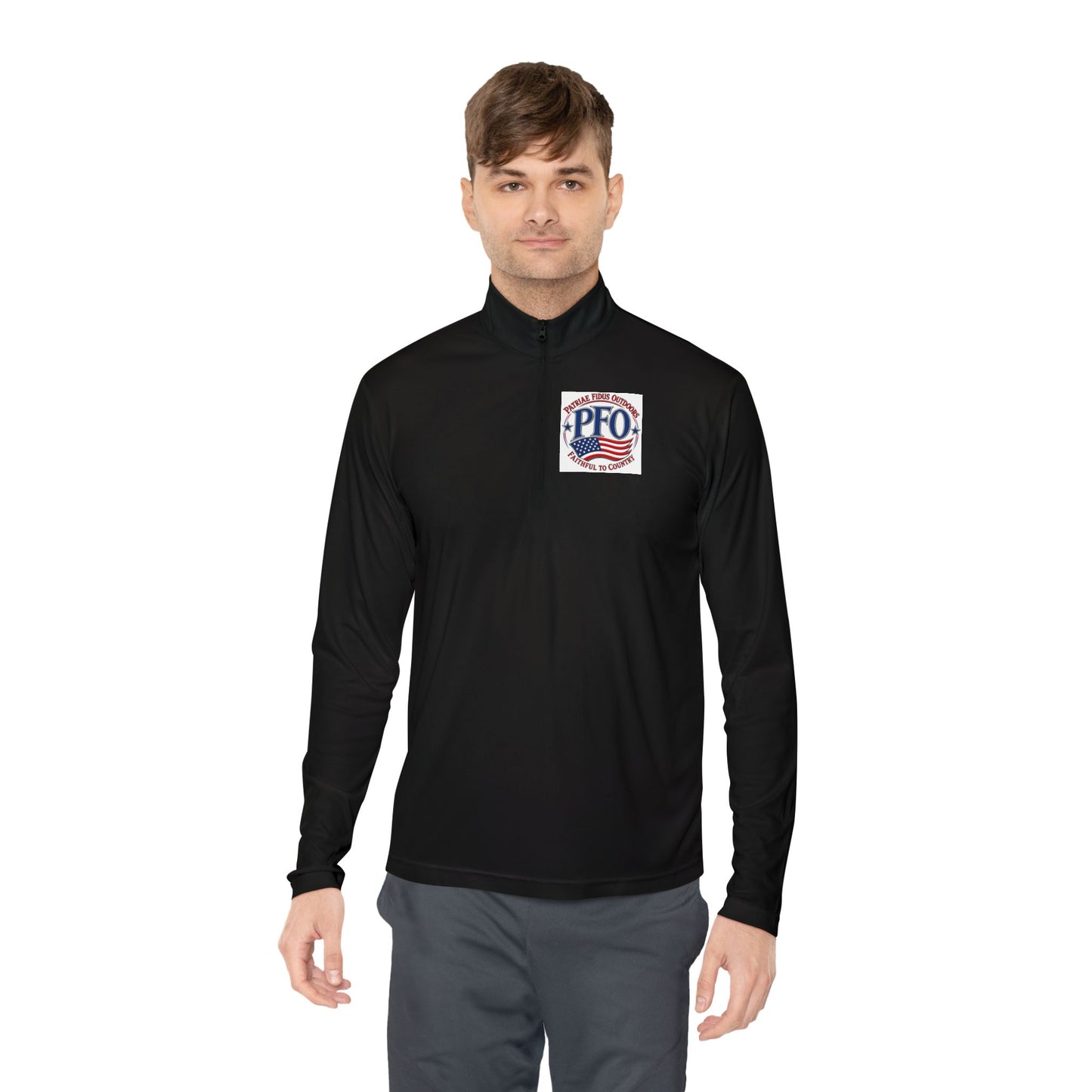 Quarter-Zip Pullover — “Patriae Fidus Outdoors” American Flag Logo