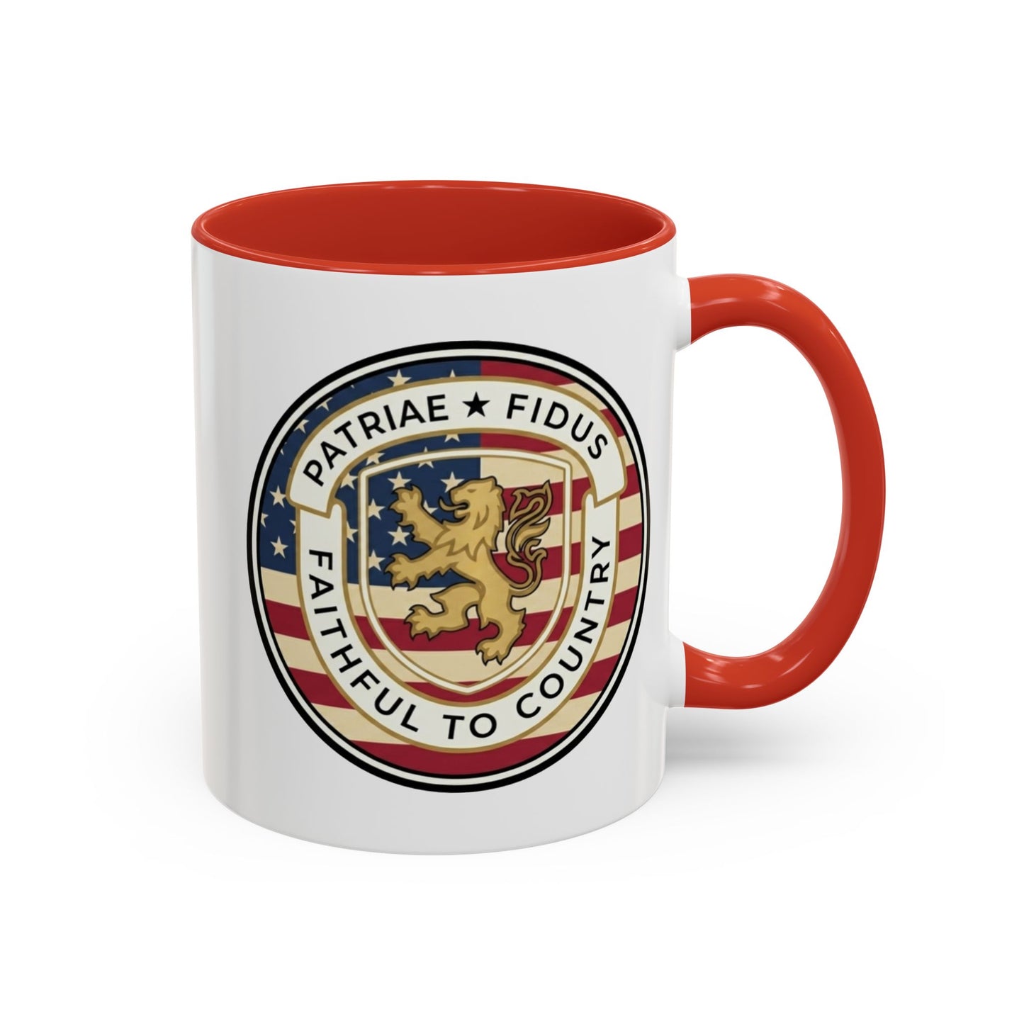 Flag Crest Coffee Mug — "Patriae Fidus: Faithful to Country"