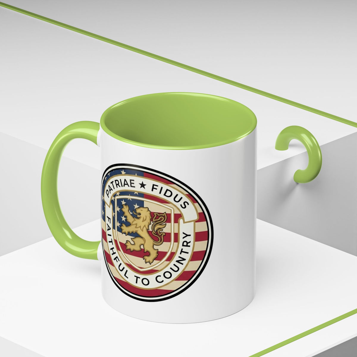 Flag Crest Coffee Mug — "Patriae Fidus: Faithful to Country"