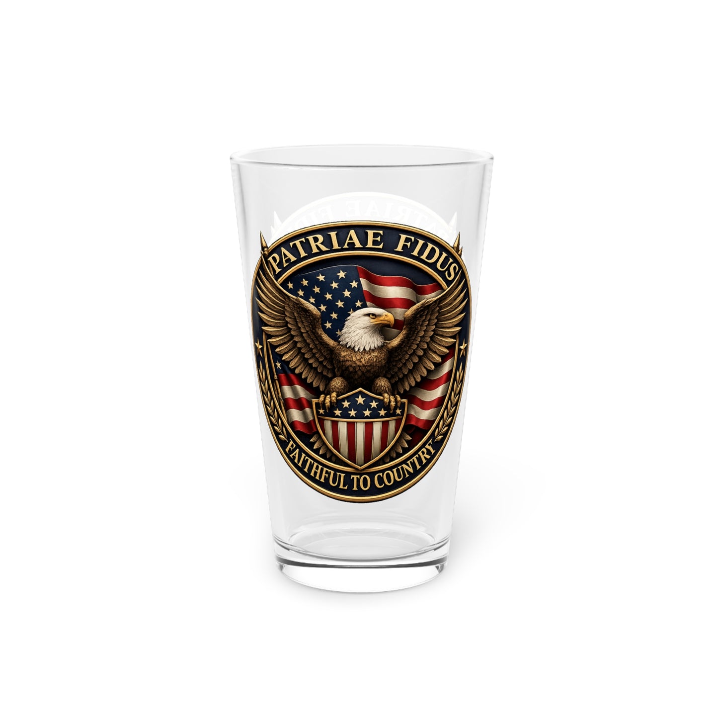 Patriae Fidus Eagle Pint Glass — 16oz Patriotic American Flag Beer Glass