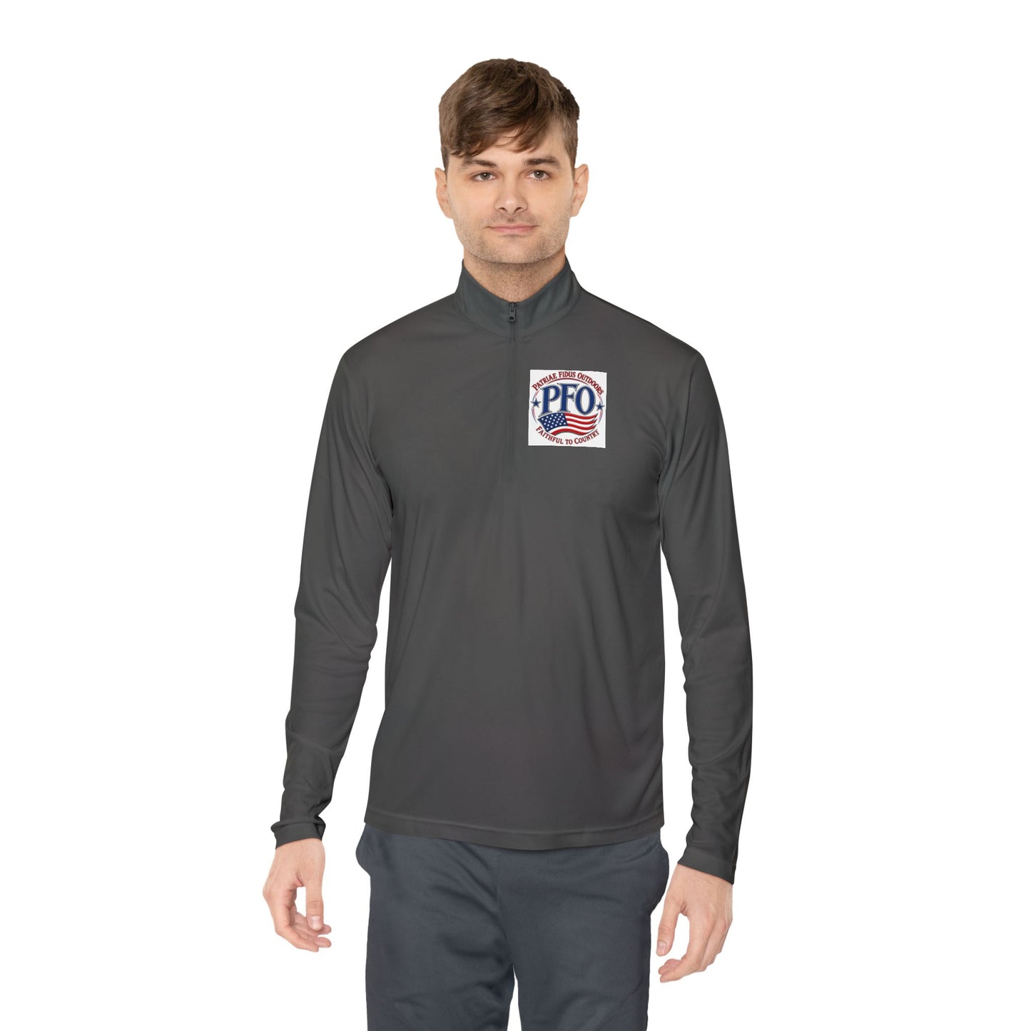 Quarter-Zip Pullover — “Patriae Fidus Outdoors” American Flag Logo
