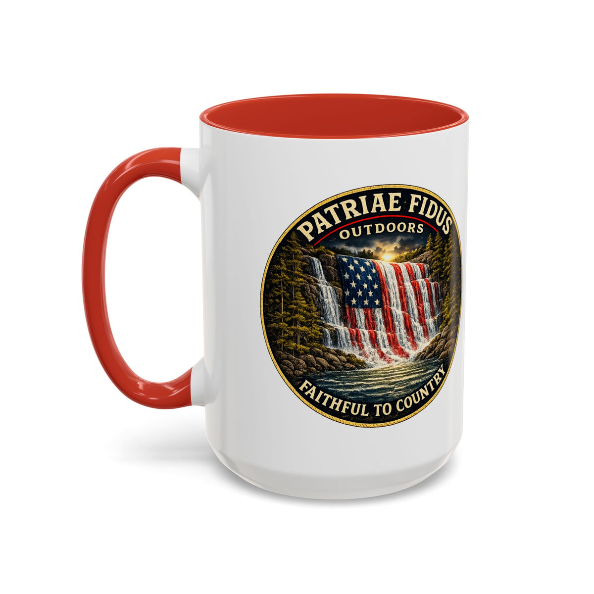 Patriae Fidus Flag Waterfall Accent Coffee Mug (11/15oz) — Faithful to Country