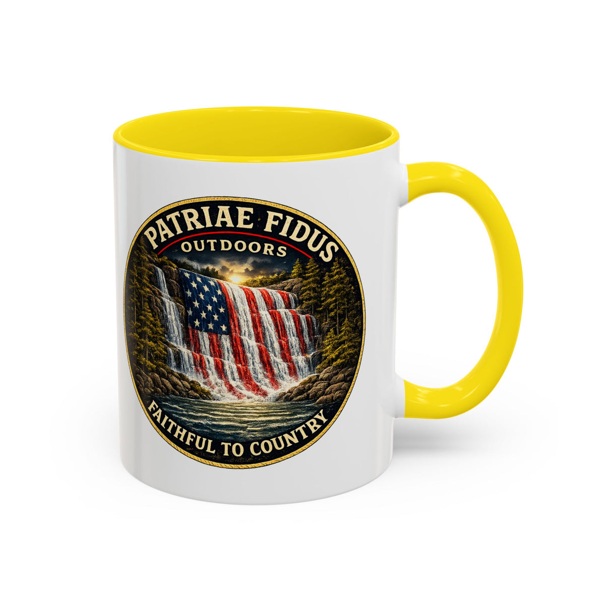 Patriae Fidus Flag Waterfall Accent Coffee Mug (11/15oz) — Faithful to Country