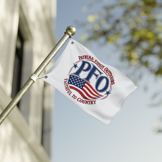 PFO Patriæ Fidus Outdoors Double-Sided Flag — Faithful to Country American Flag Emblem