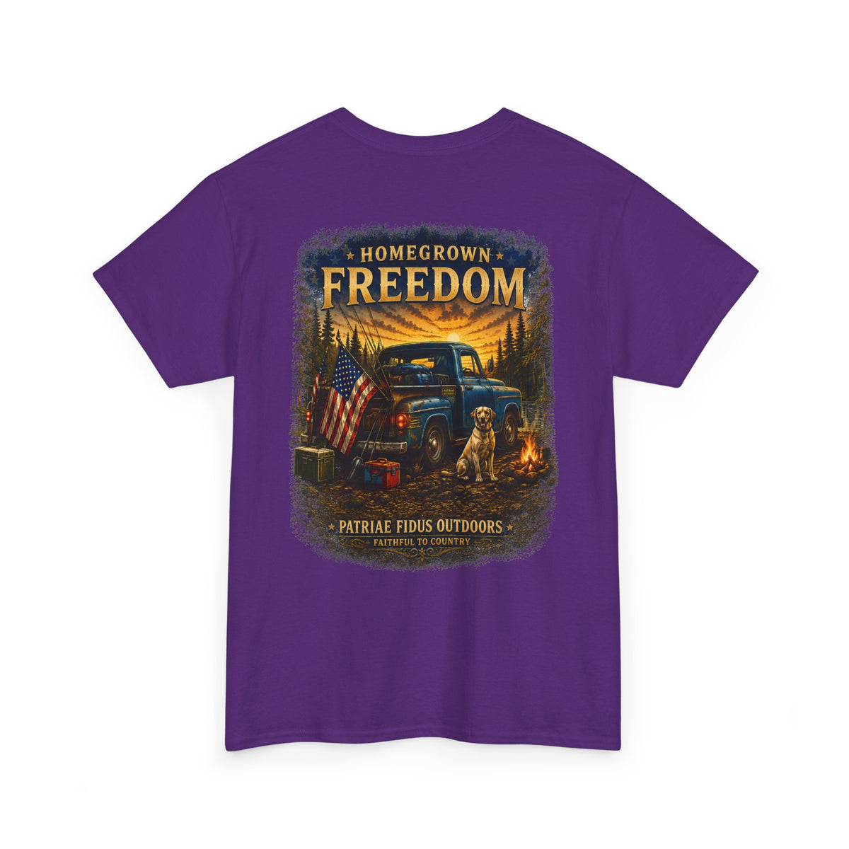 Homegrown Freedom Tee — Vintage Truck, American Flag & Campfire Graphic