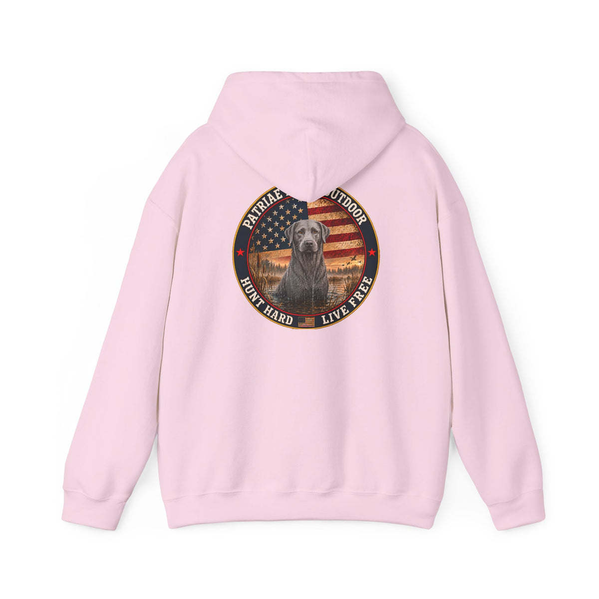 Patriotic Hunting Hoodie — "Hunt Hard Live Free" Retriever Design