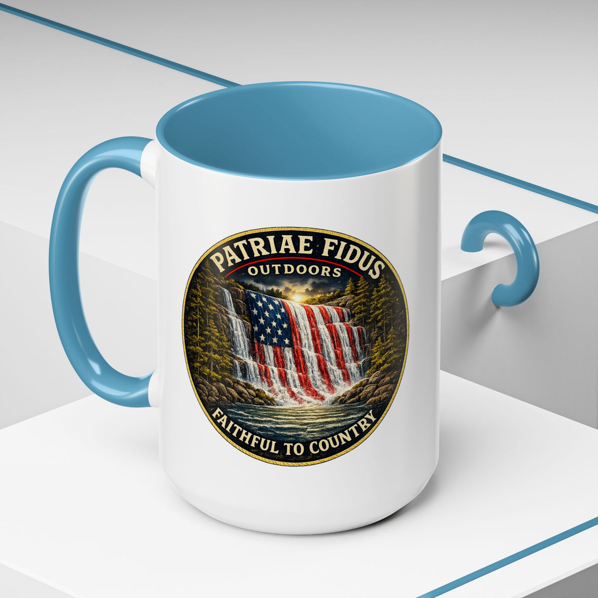 Patriae Fidus Flag Waterfall Accent Coffee Mug (11/15oz) — Faithful to Country