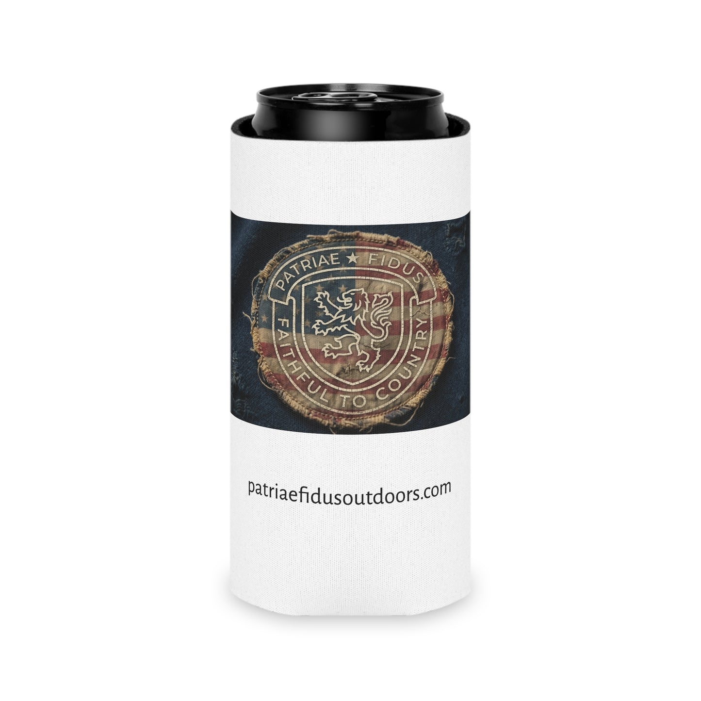 Vintage Heraldic Shield Can Cooler — Patriæ Fidus Design